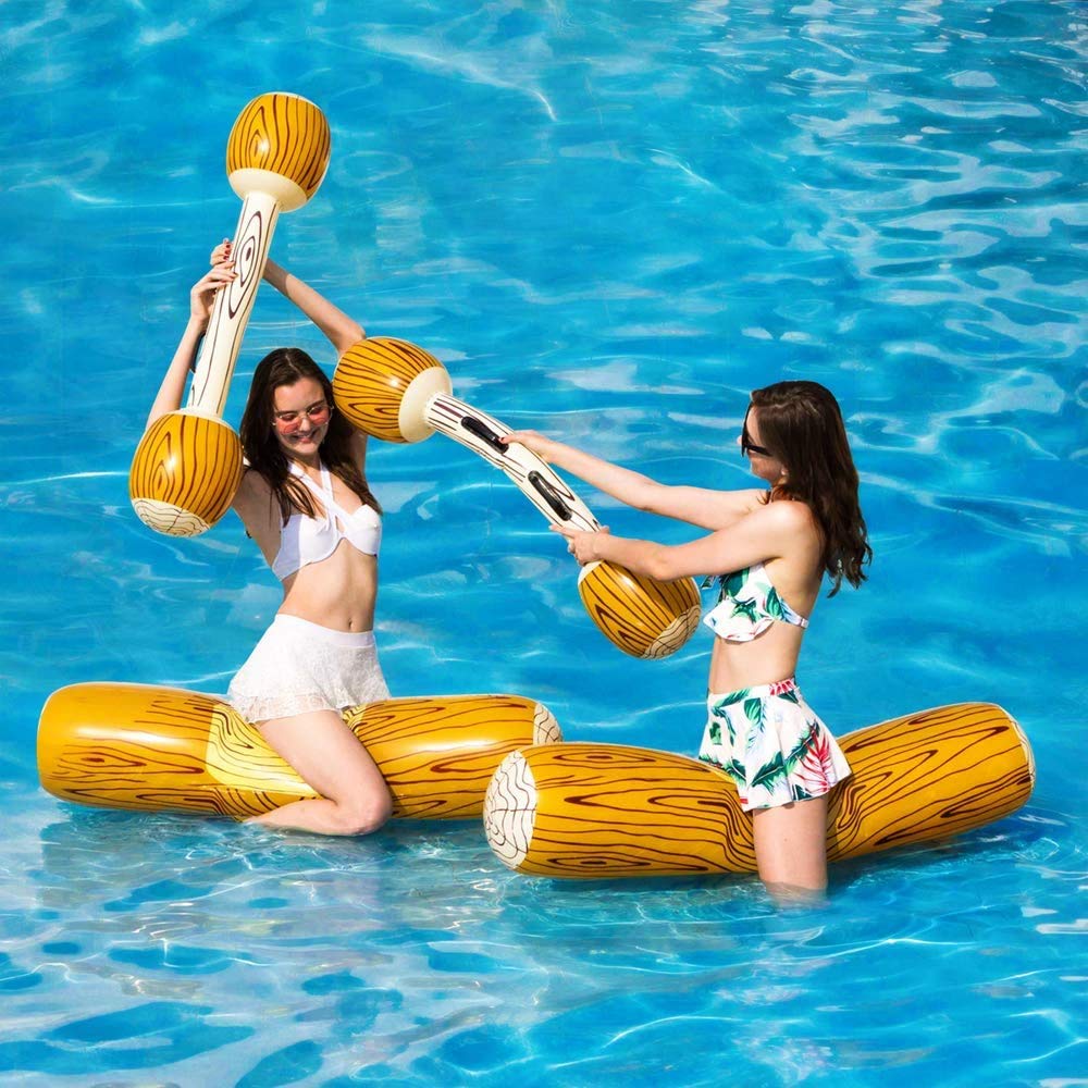 2 Pack Inflatable Floating Water Battle Logs - Fun Pool Party Toys for Adults & Kids - Perfect for Water Sports, Games, and Relaxing in the Pool