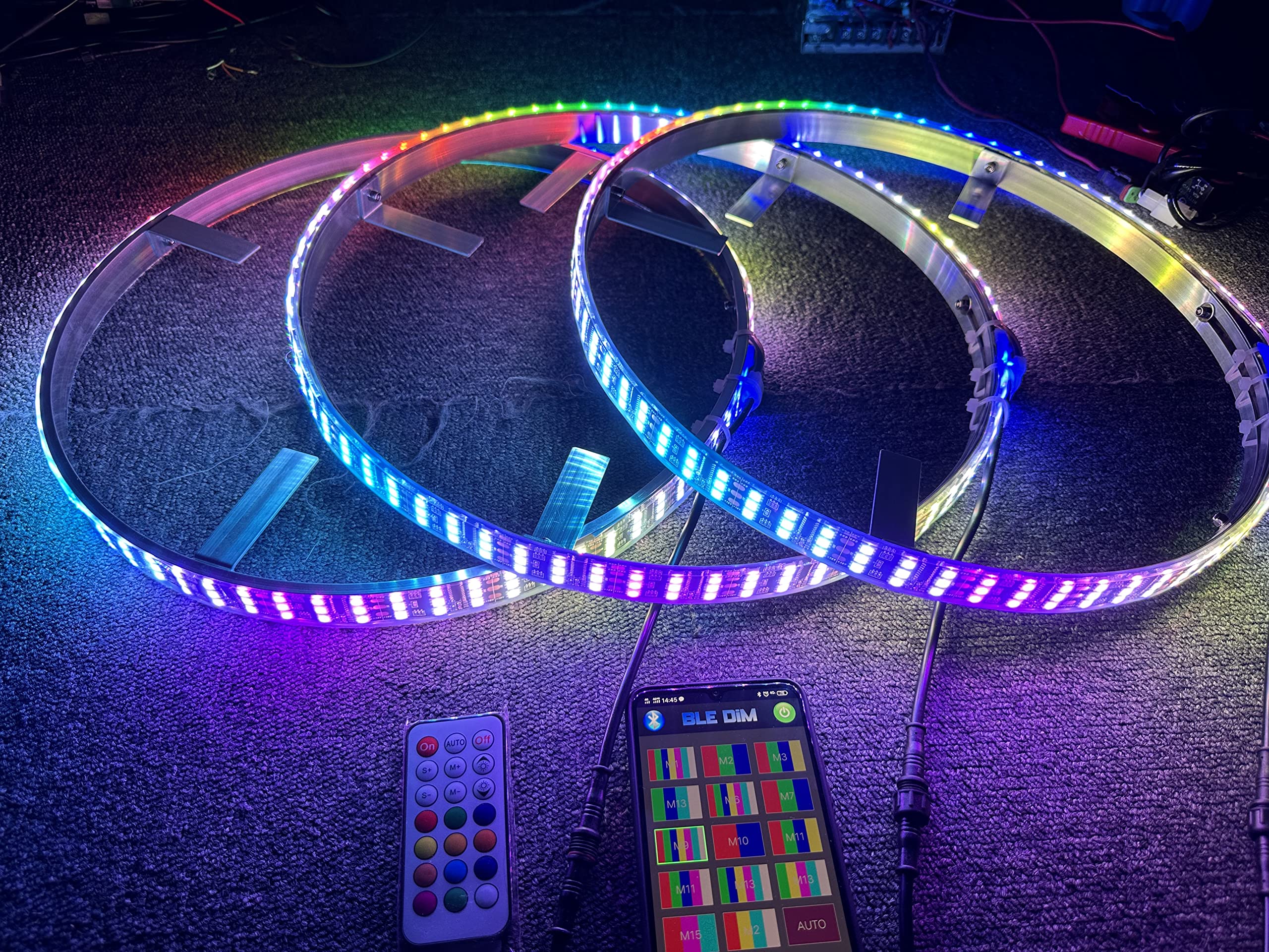 Polaris Slingshot RGB LED Wheel Lights - 15.5'' Triple Row Dream Color Chase with Bluetooth APP & Remote Control for S/R/SL/SLR/GT Models | Enhance Your Ride with Music-Sync Lighting for Night Cruising & Car Shows
