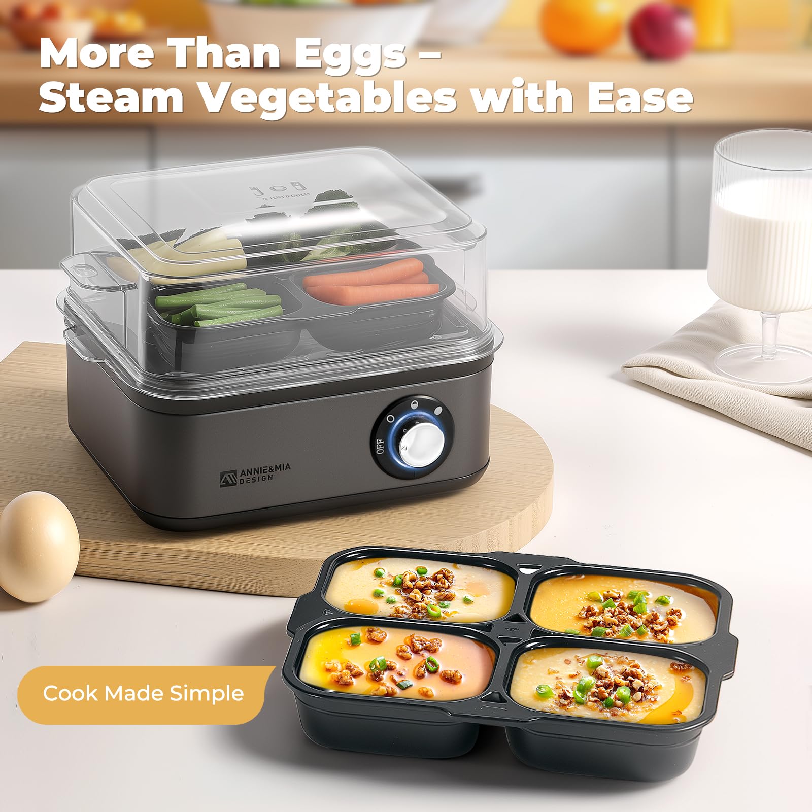 Annie & Mia 8 Egg Electric Egg Cooker - 500W Stainless Steel Egg Boiler with Auto Shut-Off | Perfect for Hard, Medium & Soft Boiled Eggs | Ideal for Breakfast Meal Prep, Camping & Kitchen Use