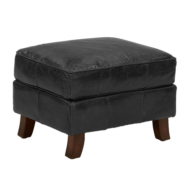 Stanwick Leather Footstool Ottoman - Aged Black Leather Storage Ottoman with Tufted Top | Perfect for Living Room, Bedroom & Home Decor