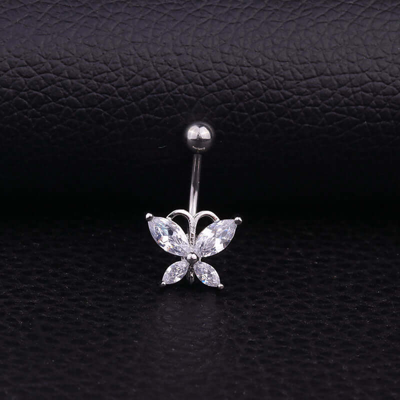Surgical Steel Butterfly Belly Button Ring - Dangle Navel Piercing Jewelry for Women | HSBJ1709110 | Perfect for Summer Beach Wear & Belly Dance Outfits
