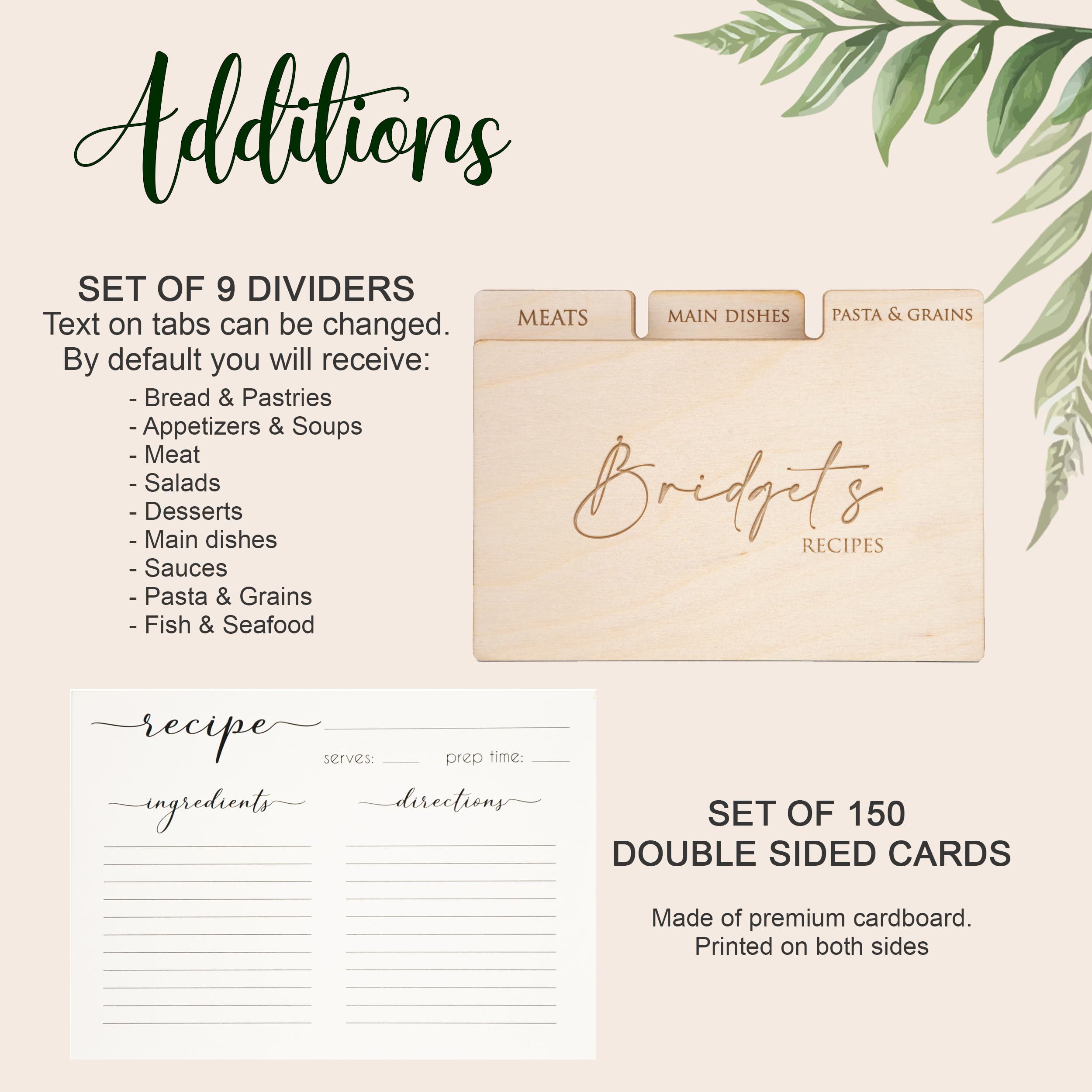 Handmade Wooden Recipe Box with Recipe Cards & Dividers - Custom Family Recipe Organizer Kitchen Décor - Perfect Birthday, Christmas Gift for Daughter, Bridal Shower Gift for Bride to Be - Ideal for Storing & Organizing Family Recipes in Kitchen
