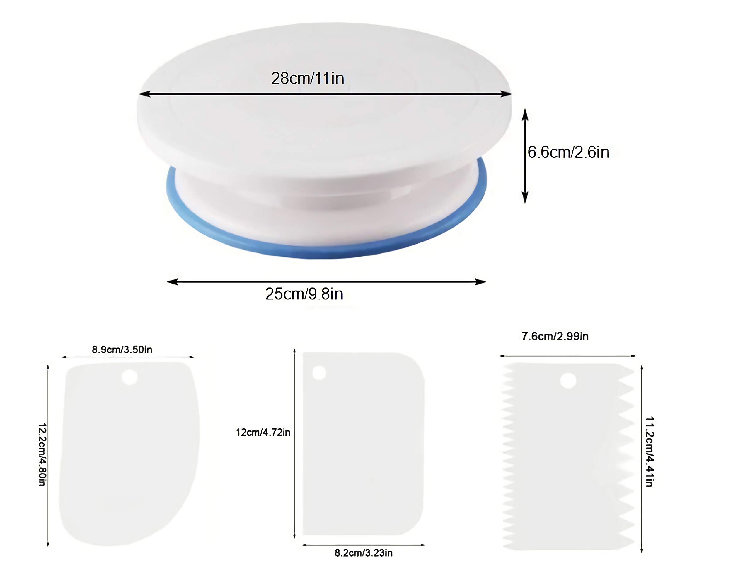 11 Inch Rotating Cake Turntable Stand with 3 Icing Smoothers - Professional Cake Decorating Kit for Baking, Fondant & Buttercream - Perfect for Birthday, Wedding & Home Baking Supplies (White)