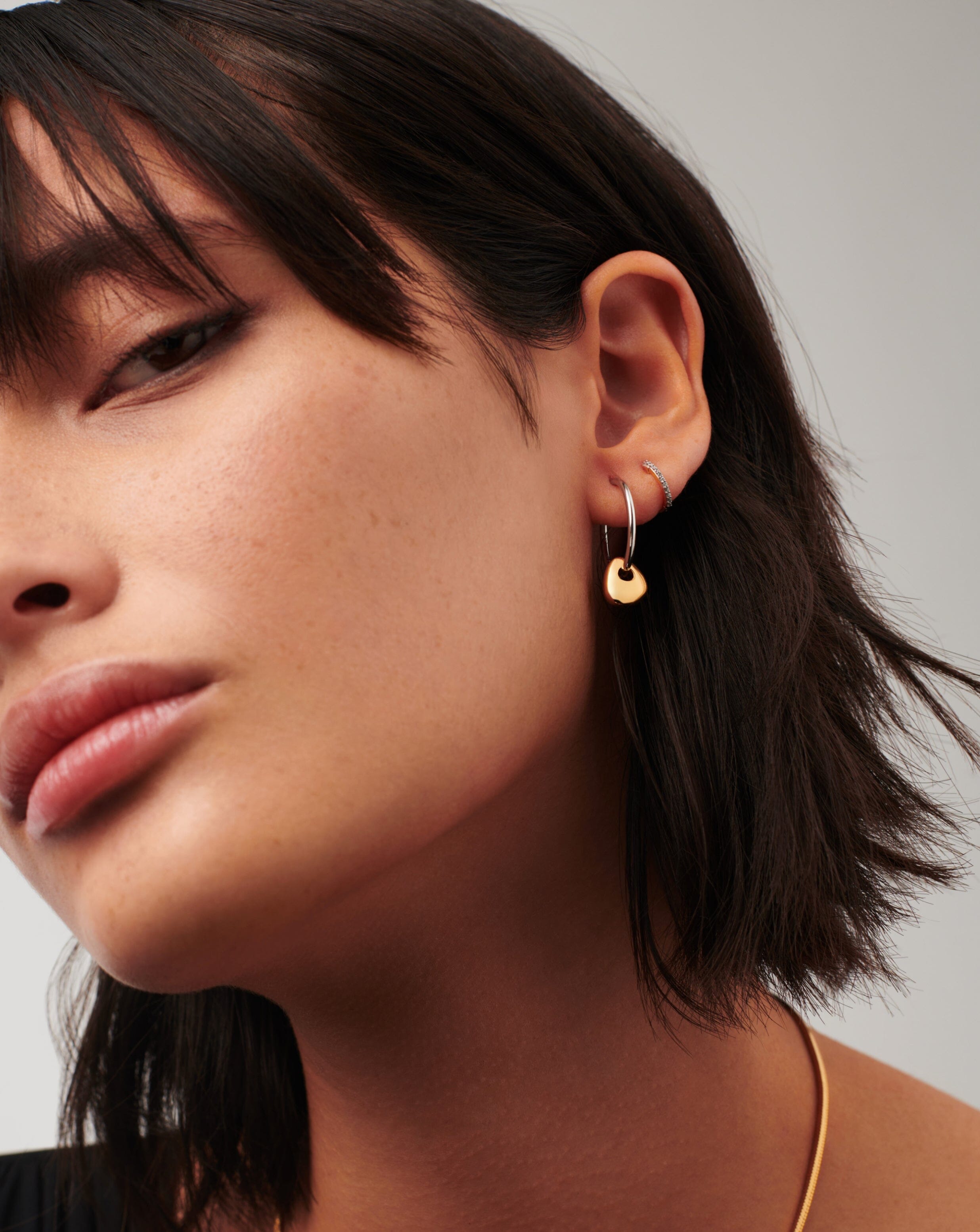 Abacus Nugget Small Charm Hoop Earrings - 18k Recycled Gold Vermeil & Rhodium Plated Sterling Silver | Minimalist Everyday Jewelry for Women, Perfect Gift for Birthdays & Anniversaries