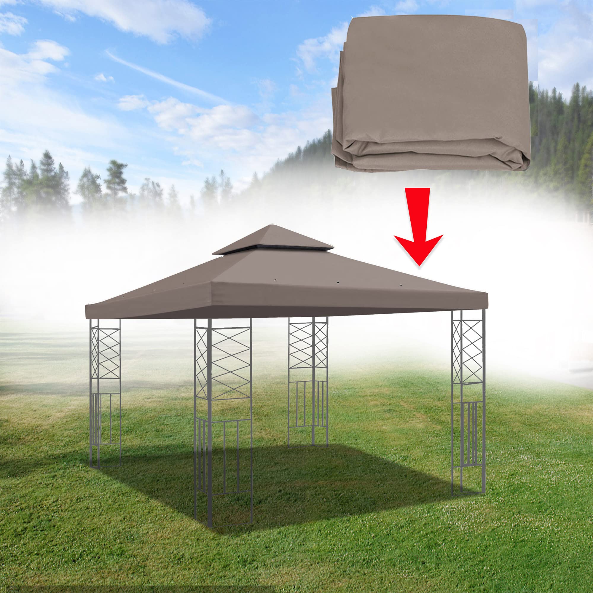 10'x10' Replacement Canopy Top for Dual Tier Gazebo - Taupe Color Outdoor Tent Cover | Perfect for Patio, Backyard, Garden & Camping Shelter Protection