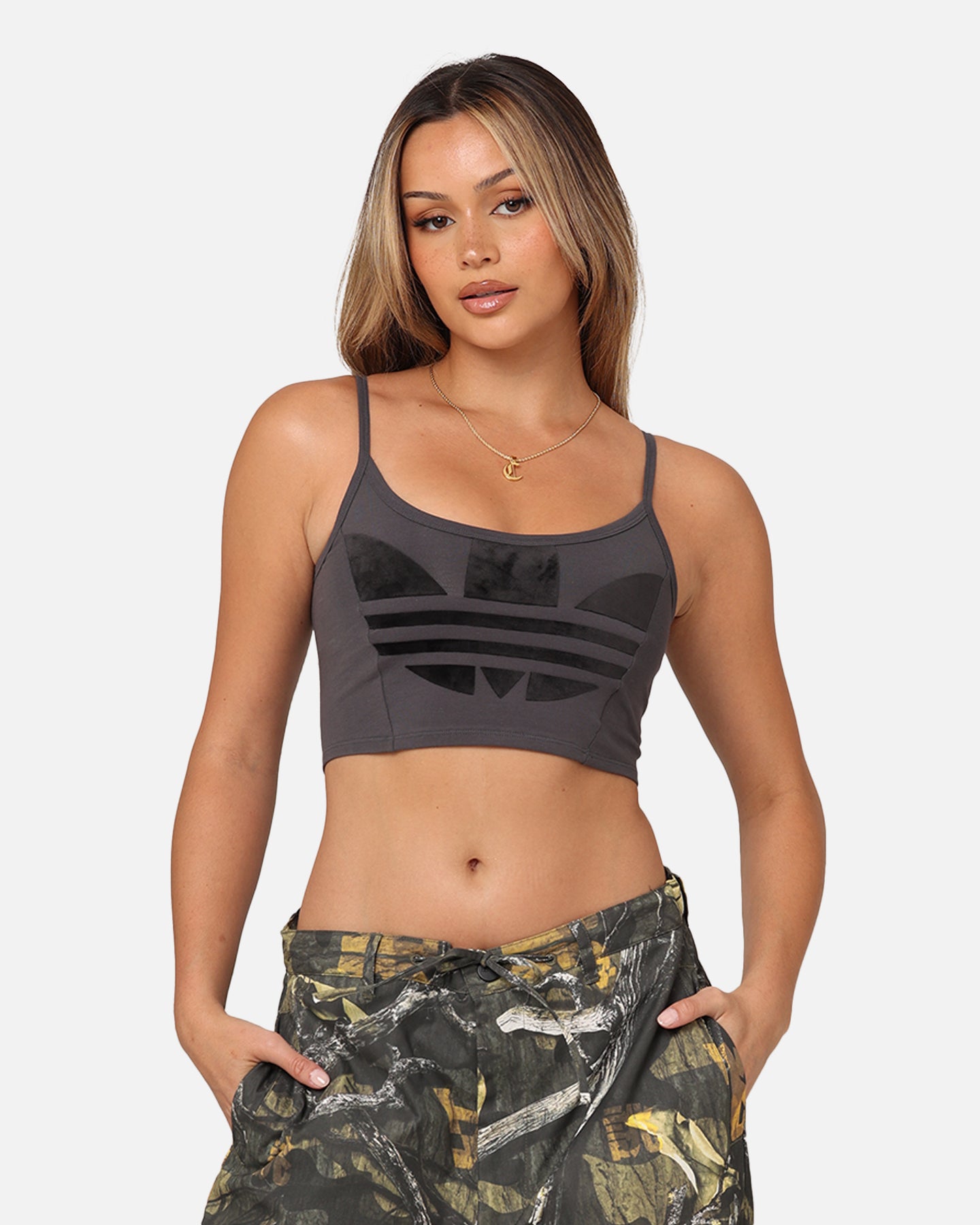Adidas Women's Trefoil Logo Sports Bra - Grey, Large Size - Perfect for Yoga, Running & Gym Workouts