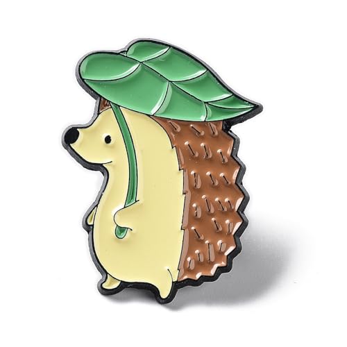 12pcs-31x23x1.5mm-hedgehog with leaf brooch pin