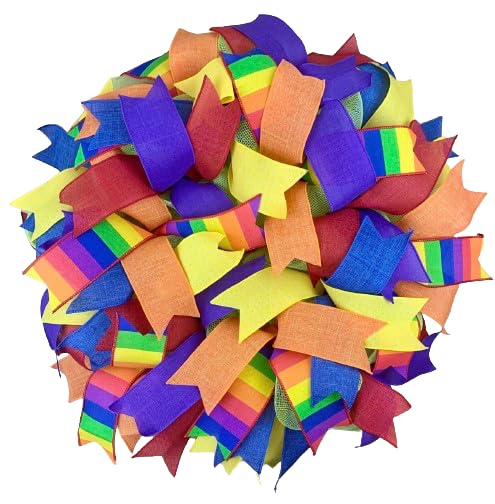 Rainbow Summer Mesh Wreath - LGBTQ+ Pride Month Door Decoration for Home, Party & Celebrations | Perfect for Pride Parades, Front Door Decor & Festive Events