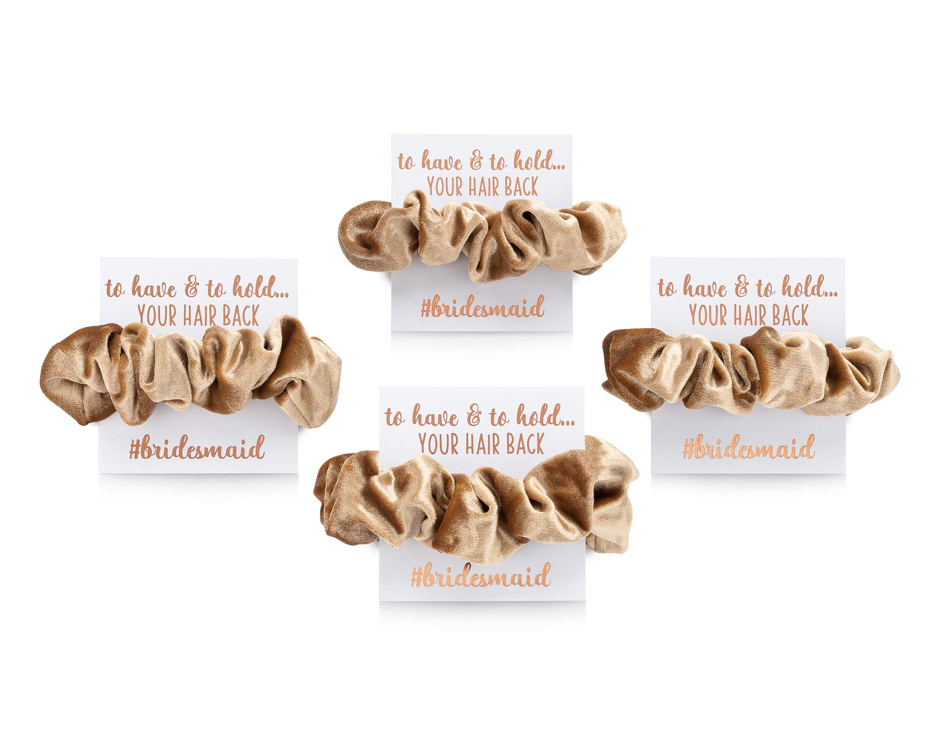 Velvet Bridesmaid Proposal Gift Scrunchies - 4 Pack Hair Scrunchies with Gold Foil Gift Cards for Wedding Party, Bridal Shower, Bachelorette Gifts - Perfect for Bridesmaids Proposals and Special Occasions