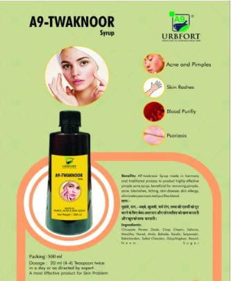 URBFORT A9-Twaknoor Ayurvedic Syrup for Acne & Pimple Treatment - 100% Natural Skin Tonic Improves Complexion & Glow - 500ml Bottle for Clear, Healthy Skin - Perfect for Daily Skincare Routine & Teenage Acne Relief