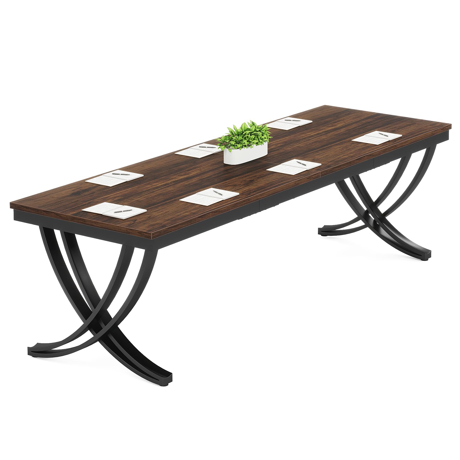 Tribesigns 6.5FT Conference Table for 6-8 People, 78 Inch Long Rectangular Office Meeting Table with Sturdy Metal Frame - Brown Boardroom Desk for Business, Conference Room & Seminar Use - Perfect for Team Meetings, Presentations & Collaborative Workspaces