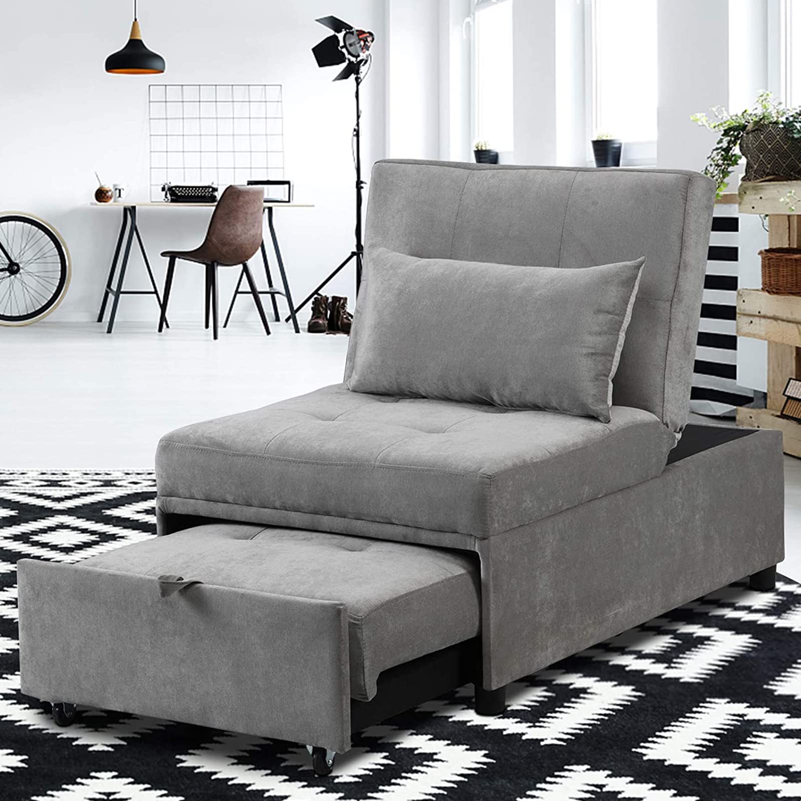 Antetek 4-in-1 Convertible Chair Bed - Multi-Functional Folding Ottoman Sofa Sleeper with Adjustable Backrest, Space Saving Guest Bed for Small Apartments, Dorms & Living Rooms | Perfect for Overnight Guests, Studio Apartments & Home Offices (Gray)