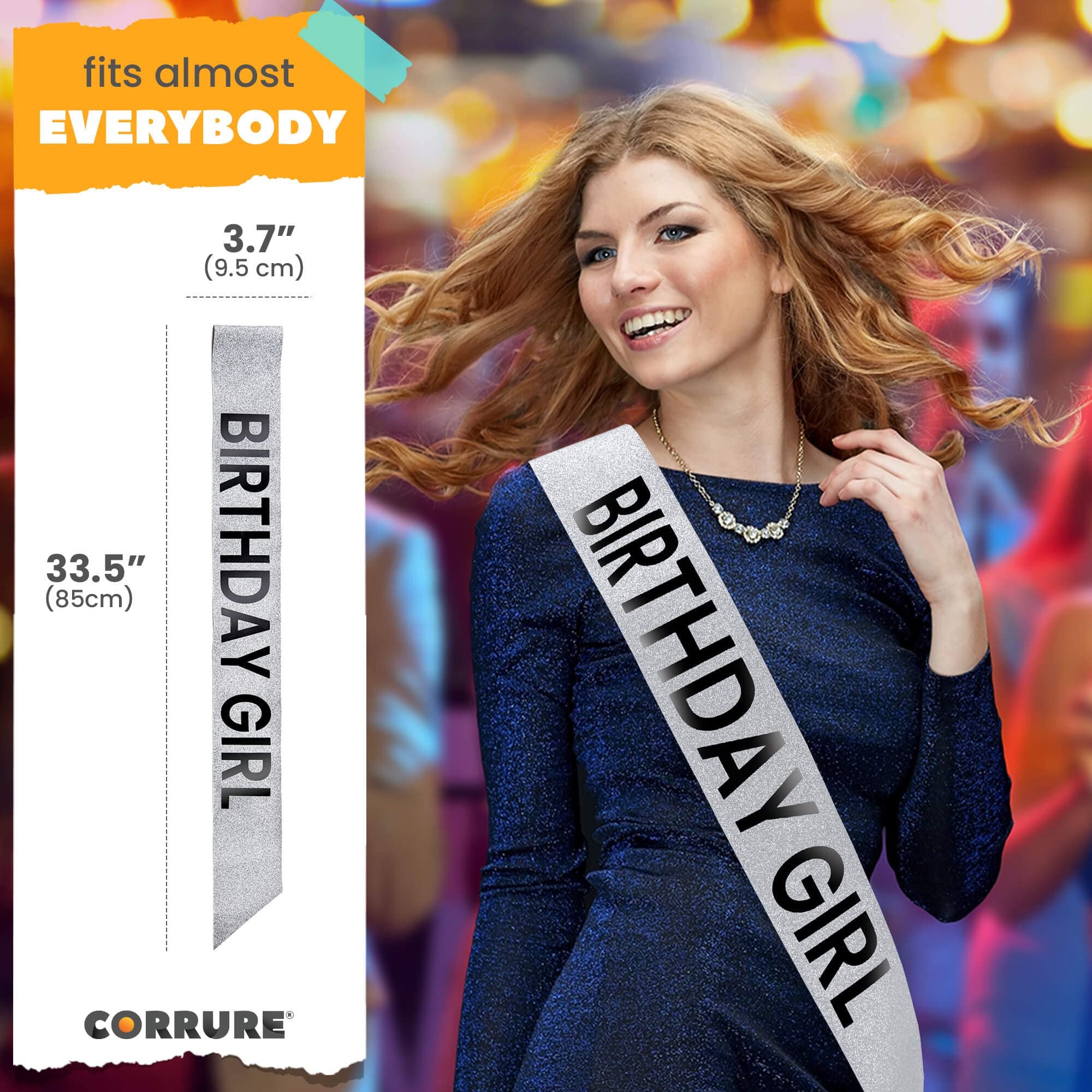 Glitter Birthday Sash for Women - CORRURE 'Birthday Girl' Black Foil & Silver Glitter Party Sash - Sweet 16, 18th, 21st, 30th, 40th Birthday Decorations - Perfect for Bachelorette, Bridal Showers & Special Celebrations