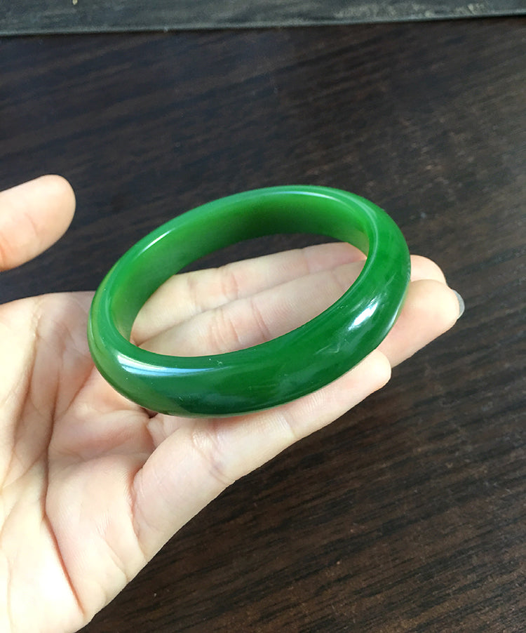 Natural Jade Bangle - Nephrite Jade Bracelet 55.8mm Inner Diameter, Handcrafted Green Stone Bangle for Women | Perfect for Meditation, Yoga & Spiritual Healing (NBE011)