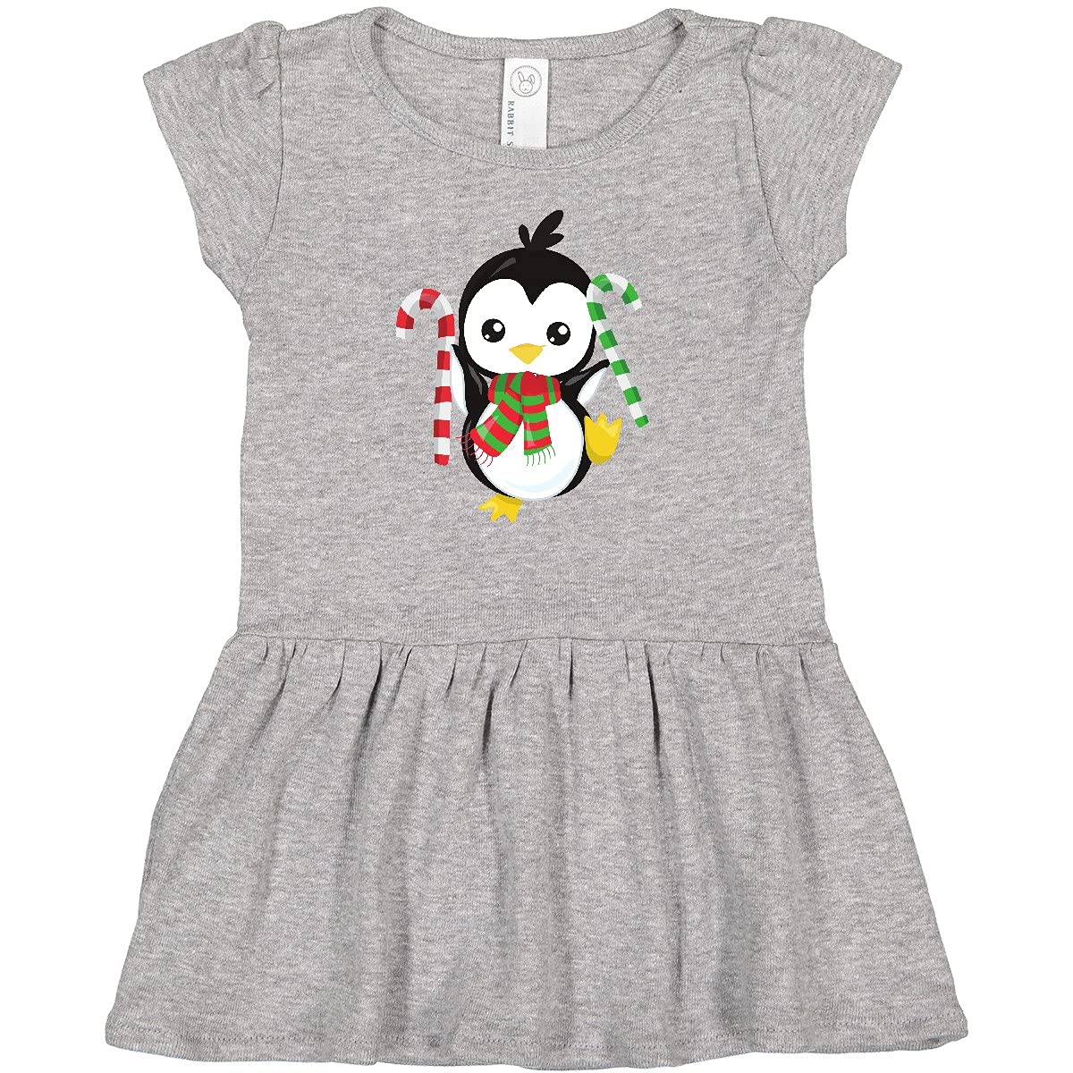 Inktastic Christmas Penguin with Scarf - Adorable Candy Cane Print Infant Dress for Baby Girls | Holiday Outfit, Christmas Photo Shoot, Family Gathering