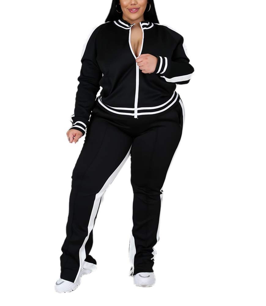 Ophestin Women's Plus Size 2-Piece Tracksuit Set - Long Sleeve Jacket & Skinny Sweatpants Outfit | Casual Loungewear, Workout & Streetwear Fashion