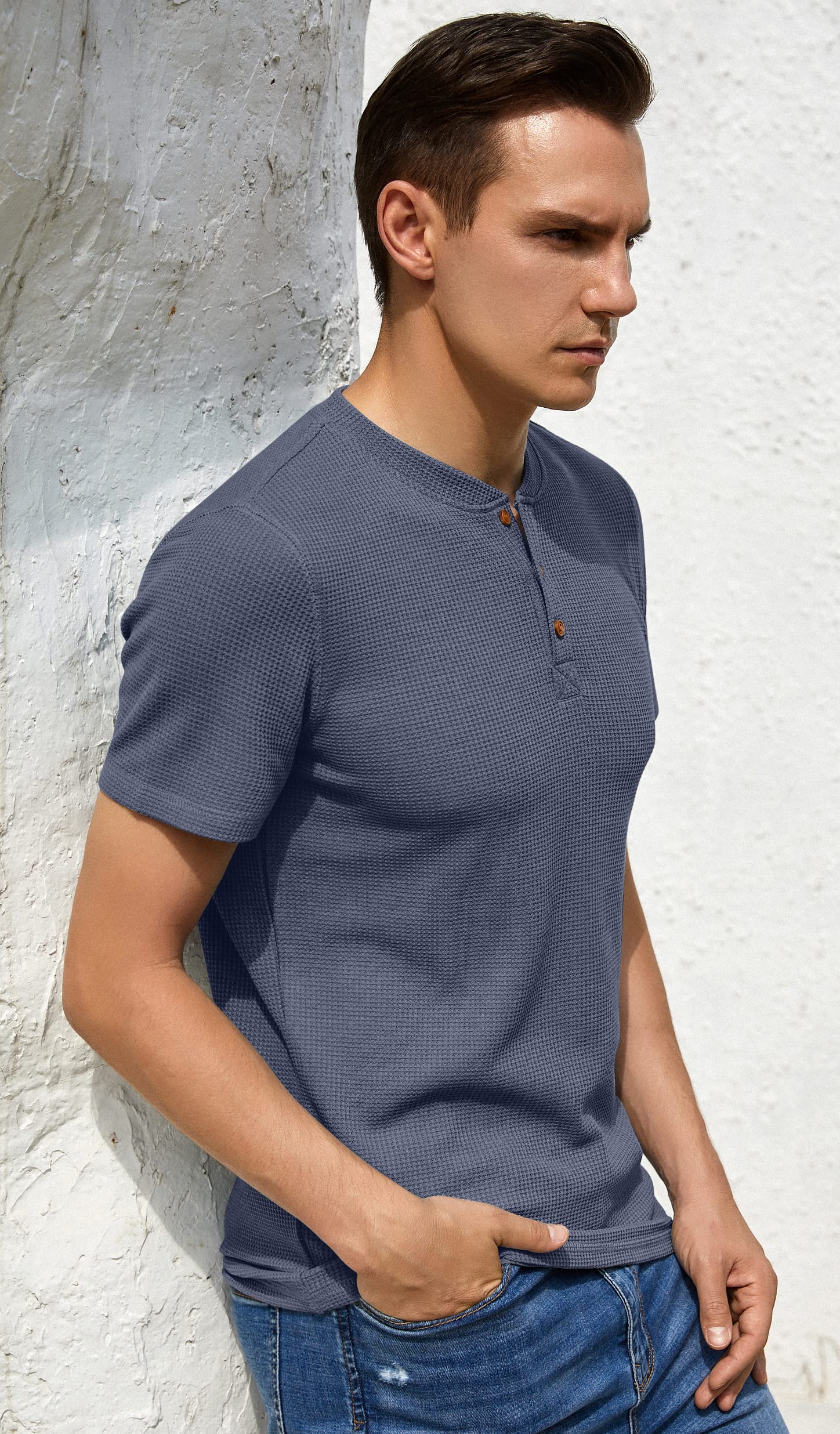 Sailwind Men's Short Sleeve Waffle Henley Shirt - Breathable Casual T-Shirt for Men | Perfect for Summer Outfits, Weekend Wear & Outdoor Activities