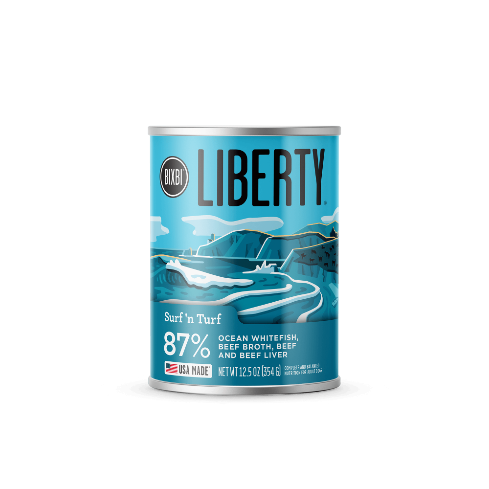 Bixbi Liberty Surf 'n Turf Canned Wet Dog Food - Grain-Free, High-Protein Meal for Dogs - Perfect for Travel, Camping & Outdoor Adventures