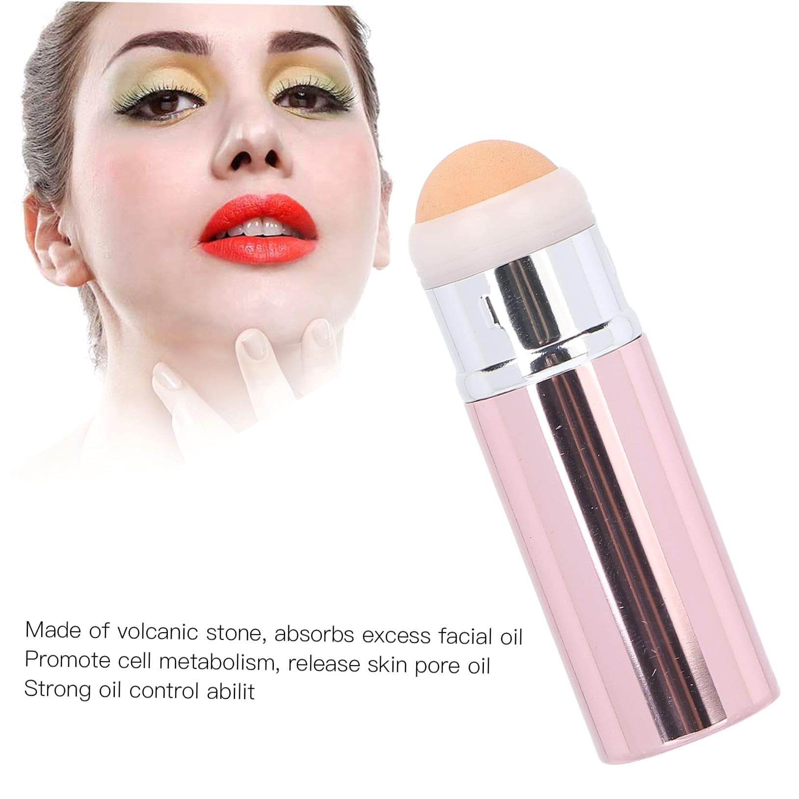 Rose Red Volcanic Stone Facial Oil Roller for Skincare & Makeup - Massage & Absorb Essential Oils - Perfect for Home Spa, Travel & Relaxation Therapy