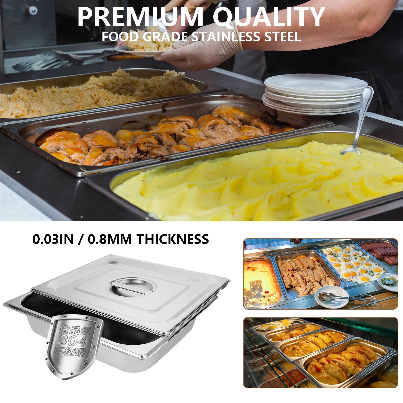CertBuy 2 Pack Commercial Stainless Steel Half Size Hotel Pans (2.5