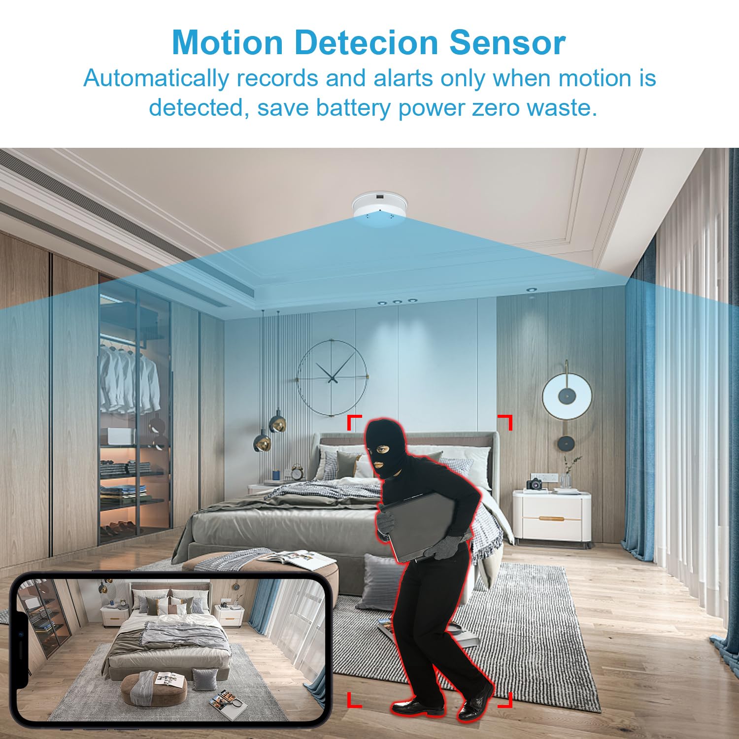 Hidden Camera Smoke Detector - WiFi HD 1080P Wireless Mini Nanny Cam for Home Security Surveillance | Indoor/Outdoor Use, No Audio | Perfect for Baby Monitoring, Elderly Care & Property Protection