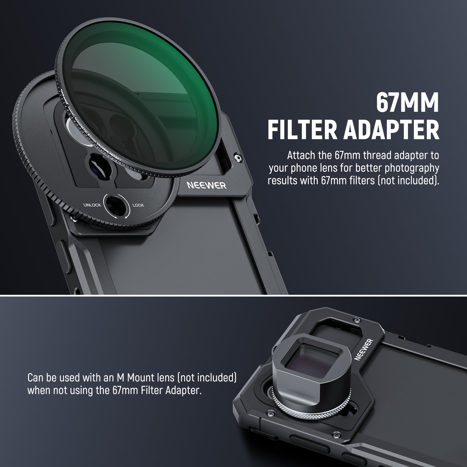 NEEWER PA021 Handheld Video Cage with Filter Thread Adapter for Samsung Galaxy S23 Ultra - Perfect for Vlogging, Filmmaking & Mobile Photography