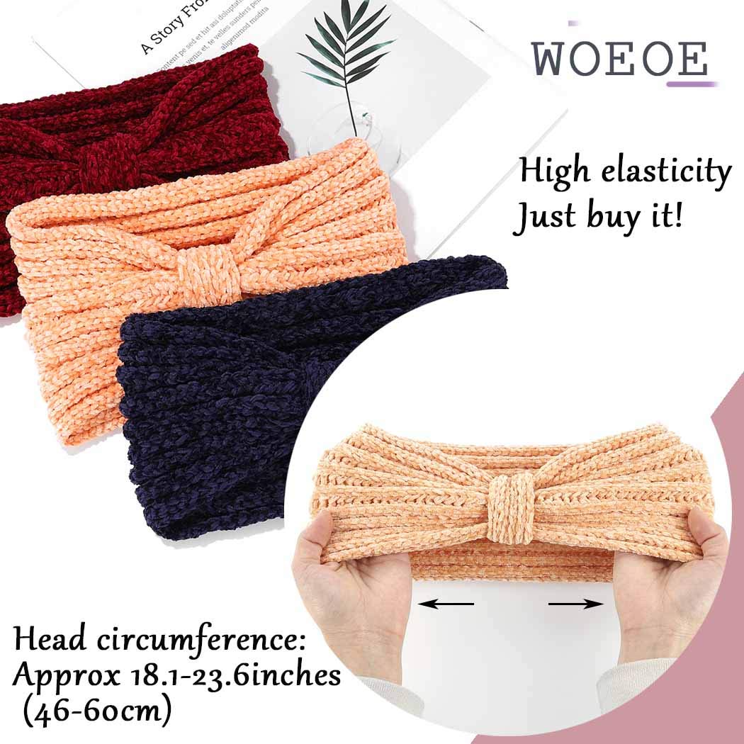 Warm Winter Headbands for Women & Girls - Red Fuzzy Knitted Head Wrap, Cable Crochet Stretchy Ear Warmer Turban - Perfect for Cold Weather, Outdoor Activities & Fashion Accessories