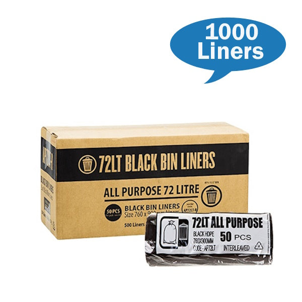 Heavy Duty 72Lt Black Trash Bags Rolls - All Purpose Large Garbage Bags for Kitchen, Office, and Outdoor Use
