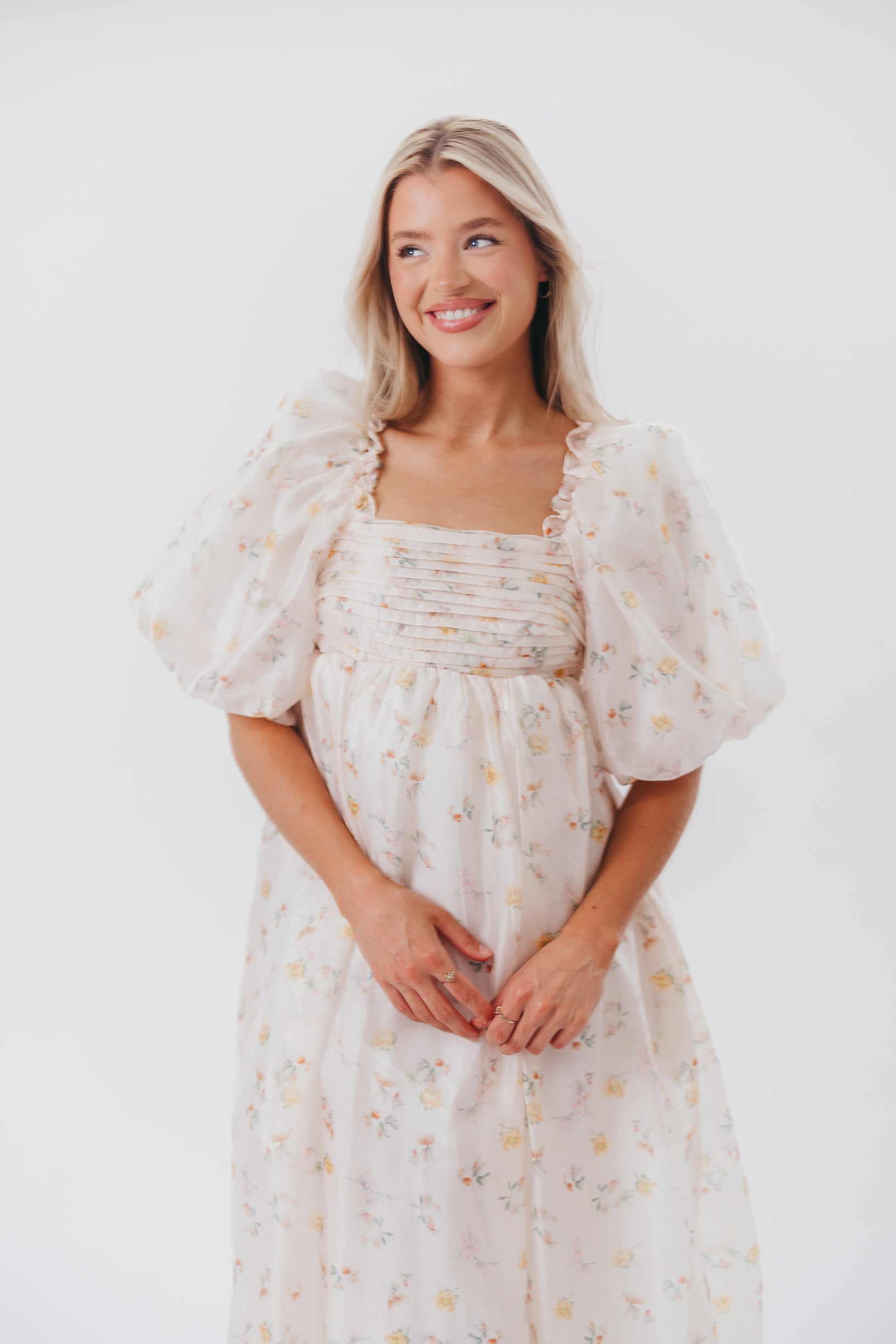 Melody Maxi Dress with Pleats & Bow Detail - Yellow Rose Floral Print | Bump Friendly Maternity Dress | Inclusive Sizing S-3XL | Perfect for Weddings, Baby Showers & Summer Vacations