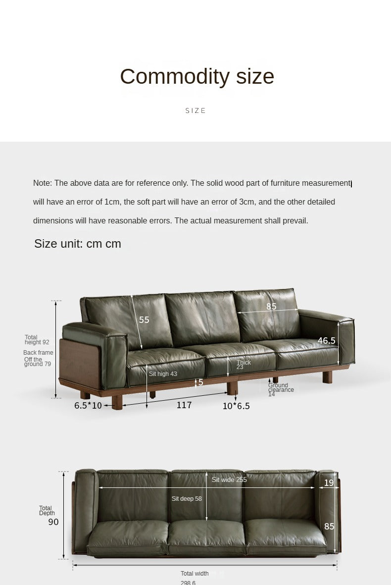 Premium Black Walnut Solid Wood Leather Sofa - Handcrafted Luxury Sofa for Living Room, Office & Lounge - Durable & Stylish Modern Furniture for Home Decor