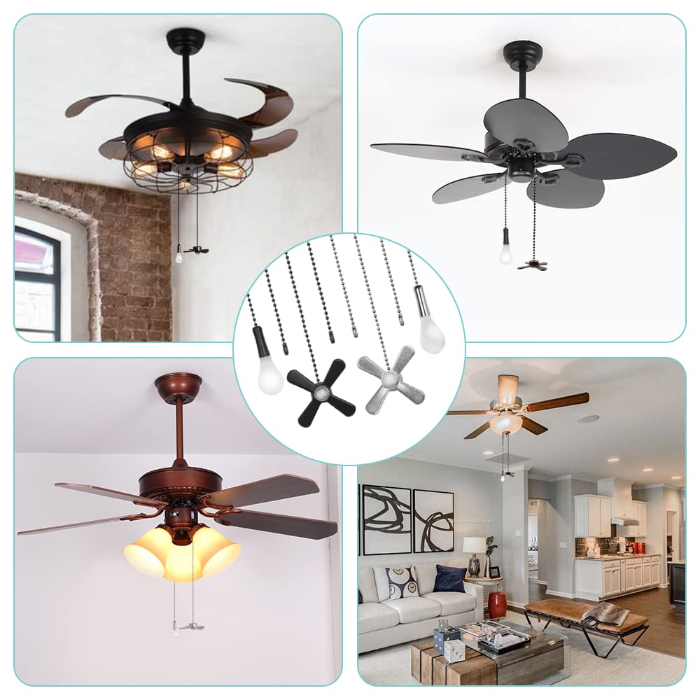 4PCS Ceiling Fan Pull Chain Set - Decorative Light Bulb & Fan Pull Cord Pendant in ORB & Silver | Replacement Pull Chains for Ceiling Fans | Perfect for Living Room, Bedroom & Home Decor