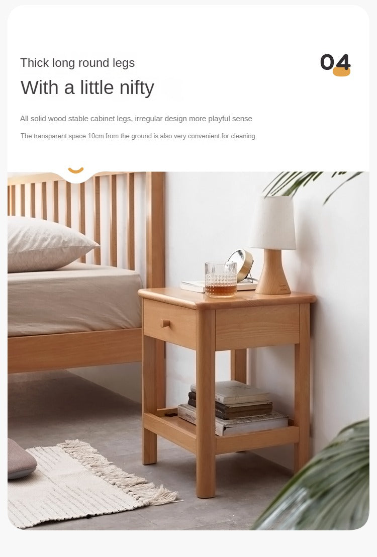 Solid Wood Nightstand - Beech & Pine Bedside Table for Bedroom, Modern & Rustic End Table with Storage Shelf - Perfect for Bedroom, Living Room, or Office