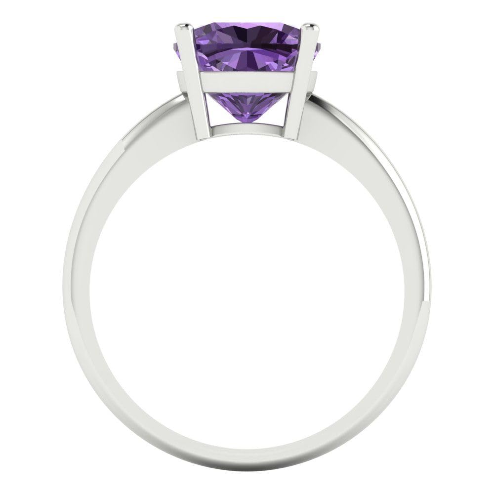 2.5ct Cushion Cut Simulated Alexandrite Engagement Ring - 14k White Gold Solitaire Bridal Wedding Ring for Women | Anniversary, Proposal, Valentine's Day Gift