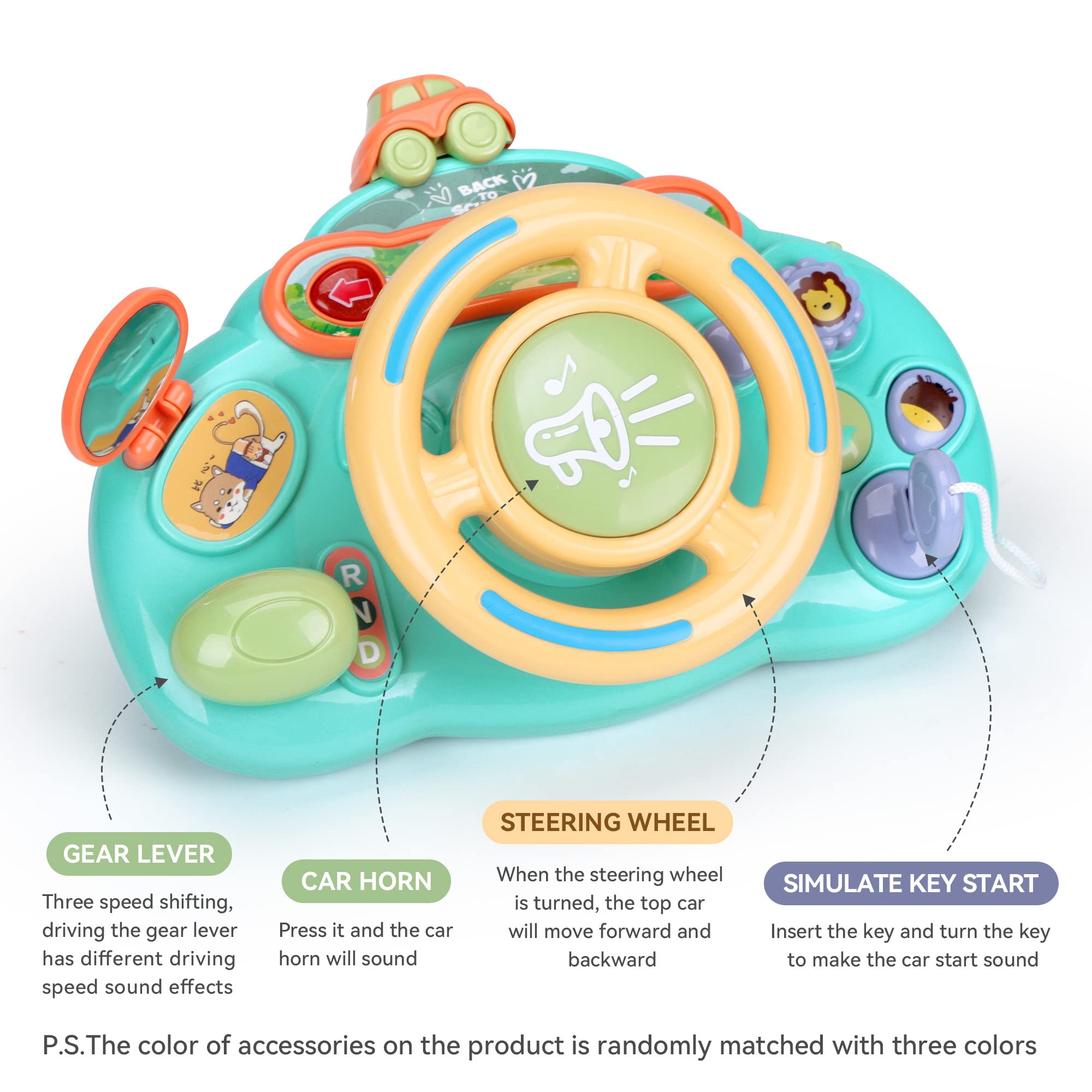 Caterbee Baby Turn and Learn Driver Steering Wheel Toy - Interactive Educational Car Toy for Toddlers 1-3 Years Old (Blue) | Pretend Play, Early Learning & Road Trip Fun