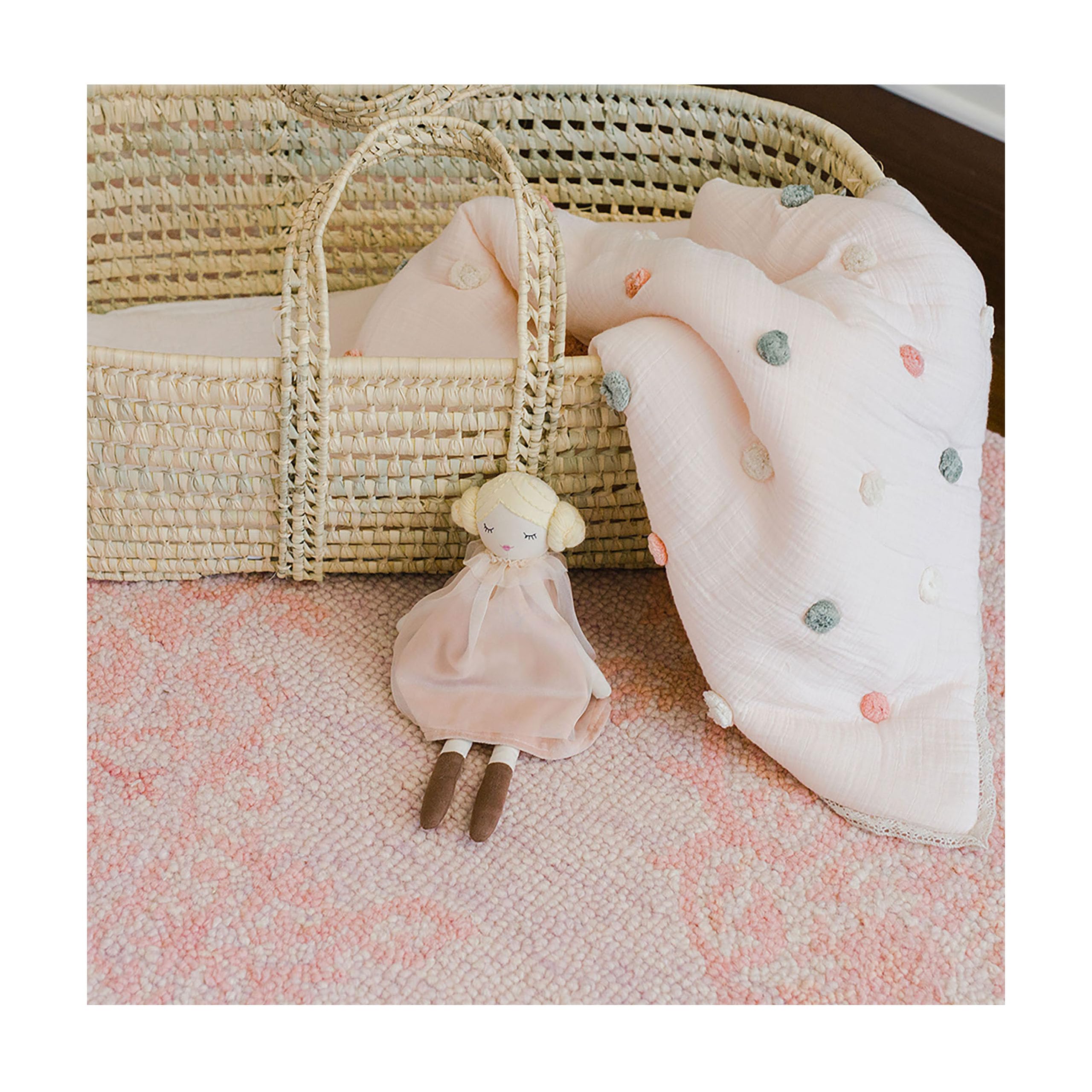 Soft Cotton Crane Baby Blanket with Pom Poms - 36