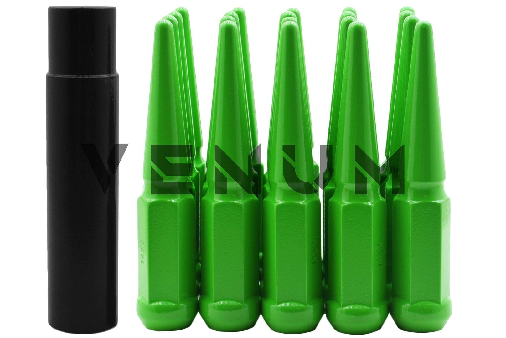 Venum 32-Pc Gloss Lime Green Spike Lug Nuts - M14x1.5 for Ford F-250/F-350 Wheels | Off-Road & Custom Car Accessories