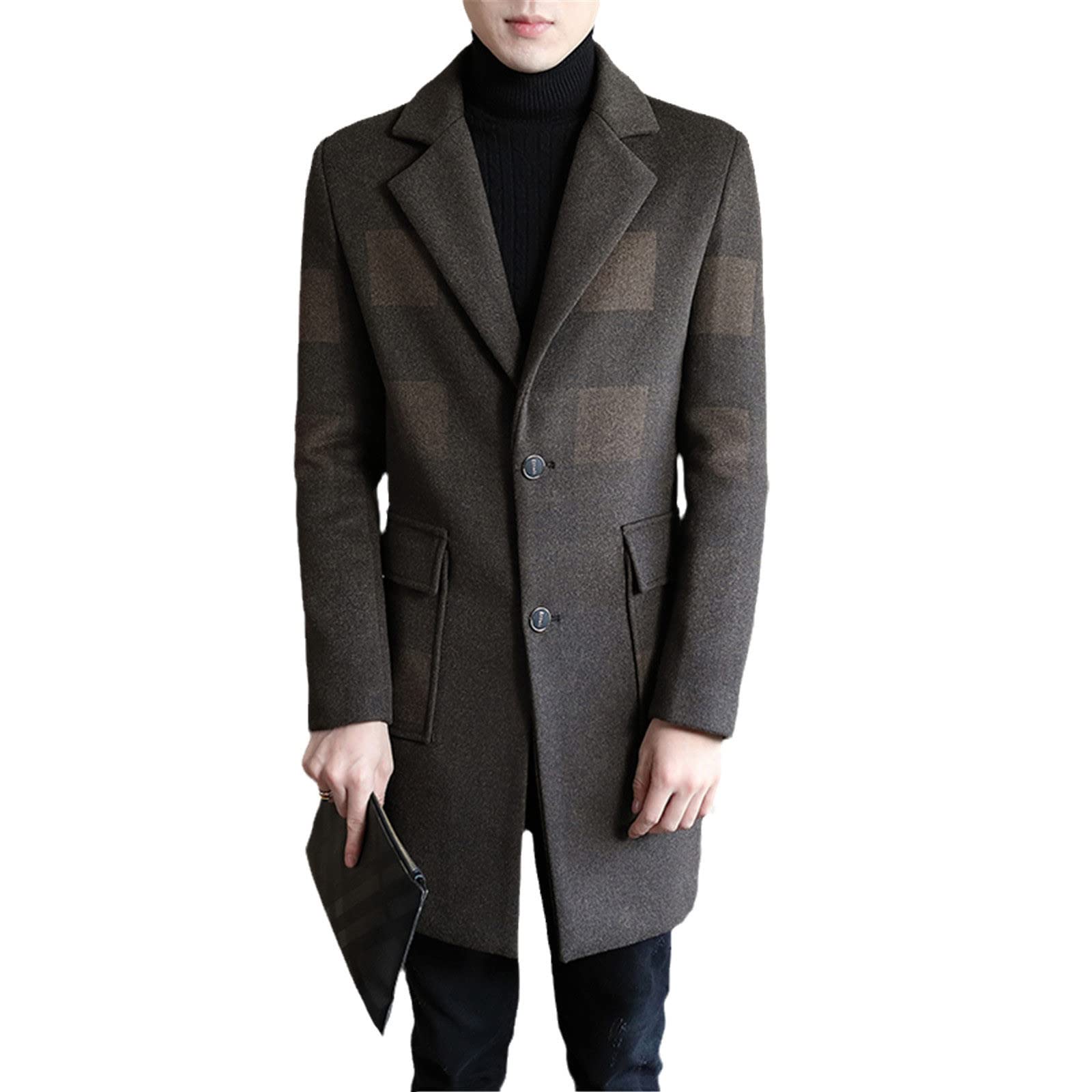 Men's Slim Fit Wool Blazer Jacket - Mid-Length Plaid Business Casual Coat with Notch Lapel | Perfect for Office Wear, Business Meetings & Smart Casual Outfits