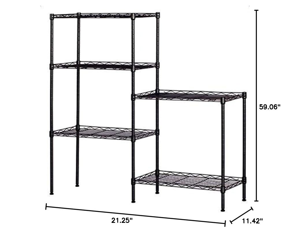 Samworld 5-Tier Black Carbon Steel Kitchen Storage Bakers Rack - Microwave Stand, Kitchen Cart Organizer with Shelves | Perfect for Small Spaces, Pantry Organization & Countertop Appliance Storage