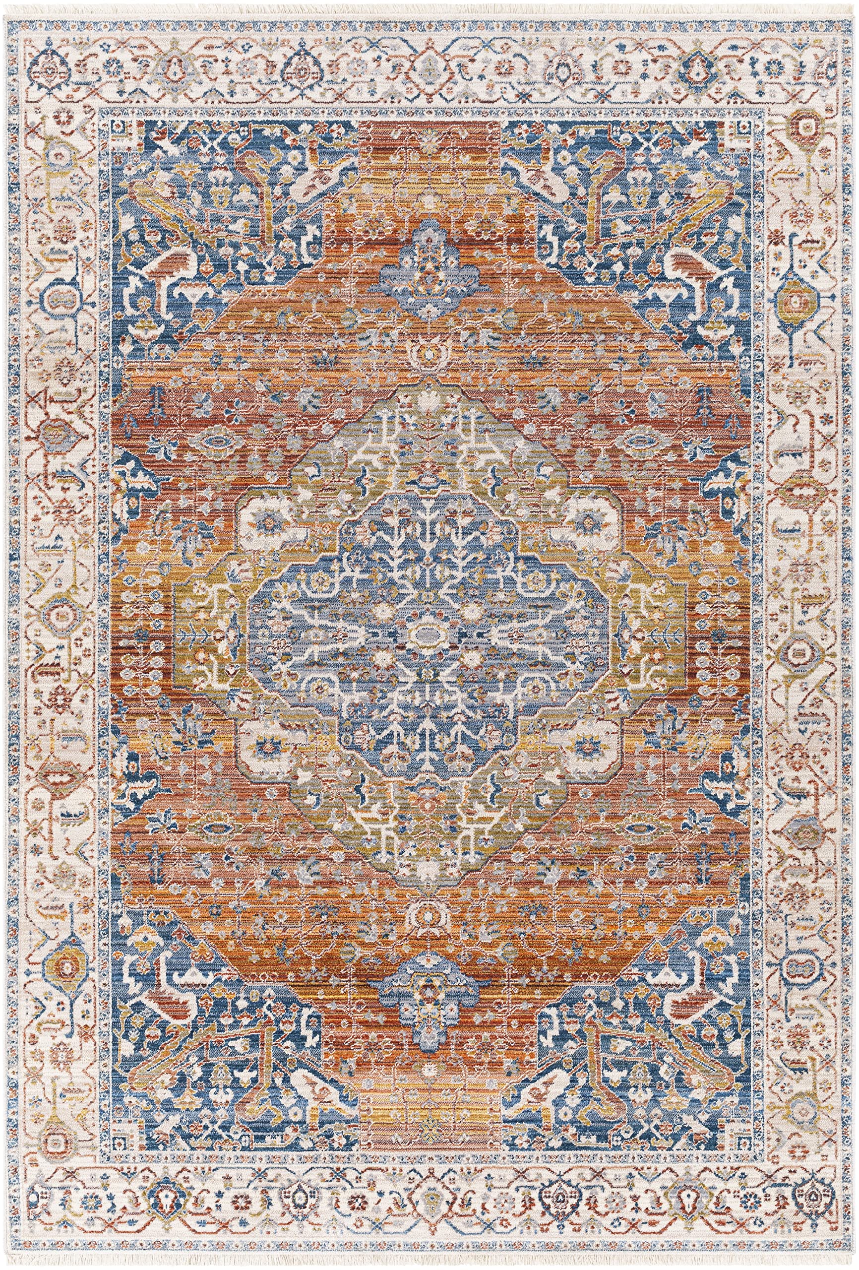 Mark&Day Traditional Saffron Area Rug 8x10 - Orange Blue Cream Handmade Carpet for Living Room, Bedroom, Kitchen - Non-Slip Soft Floor Mat (7'10