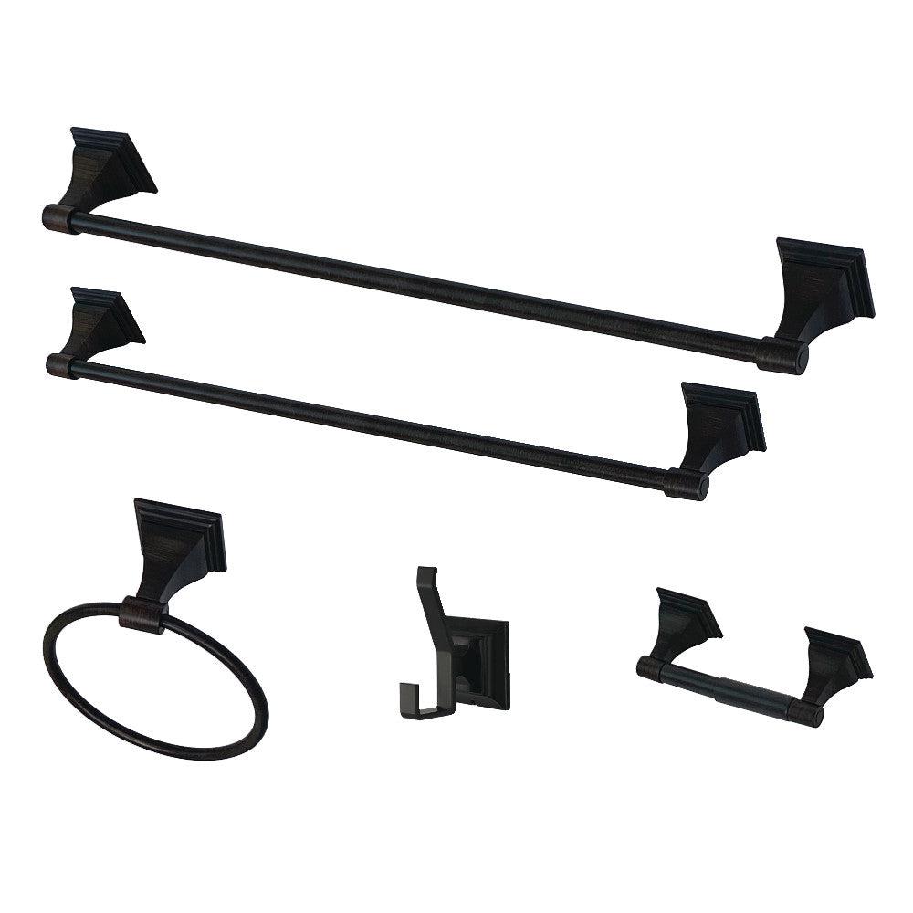 Kingston Brass Monarch 5-Piece Bathroom Accessory Set - Brushed Nickel Finish - Towel Bar, Towel Ring, Robe Hook, Toilet Paper Holder & Tissue Cover - Modern Bathroom Decor for Home & Hotel Use