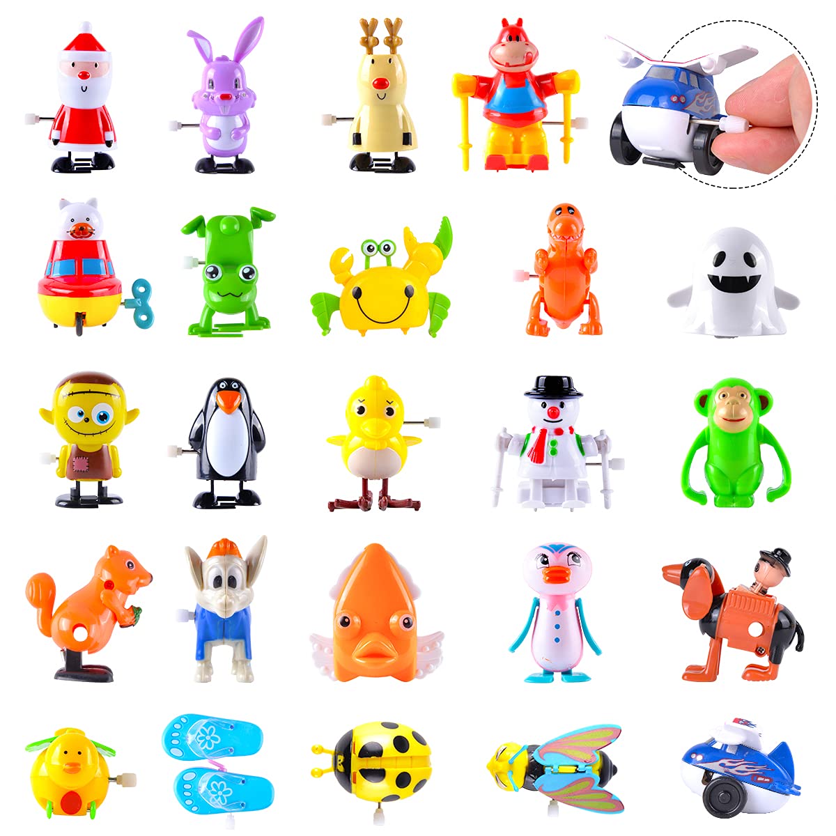24 Pack Assorted Wind-Up Toys Set - Colorful Clockwork Mechanical Toys for Kids, Boys & Girls | Birthday Party Favors, Classroom Prizes, Goodie Bag Fillers | Fun for Pinatas, Carnivals, Playtime & Learning Activities