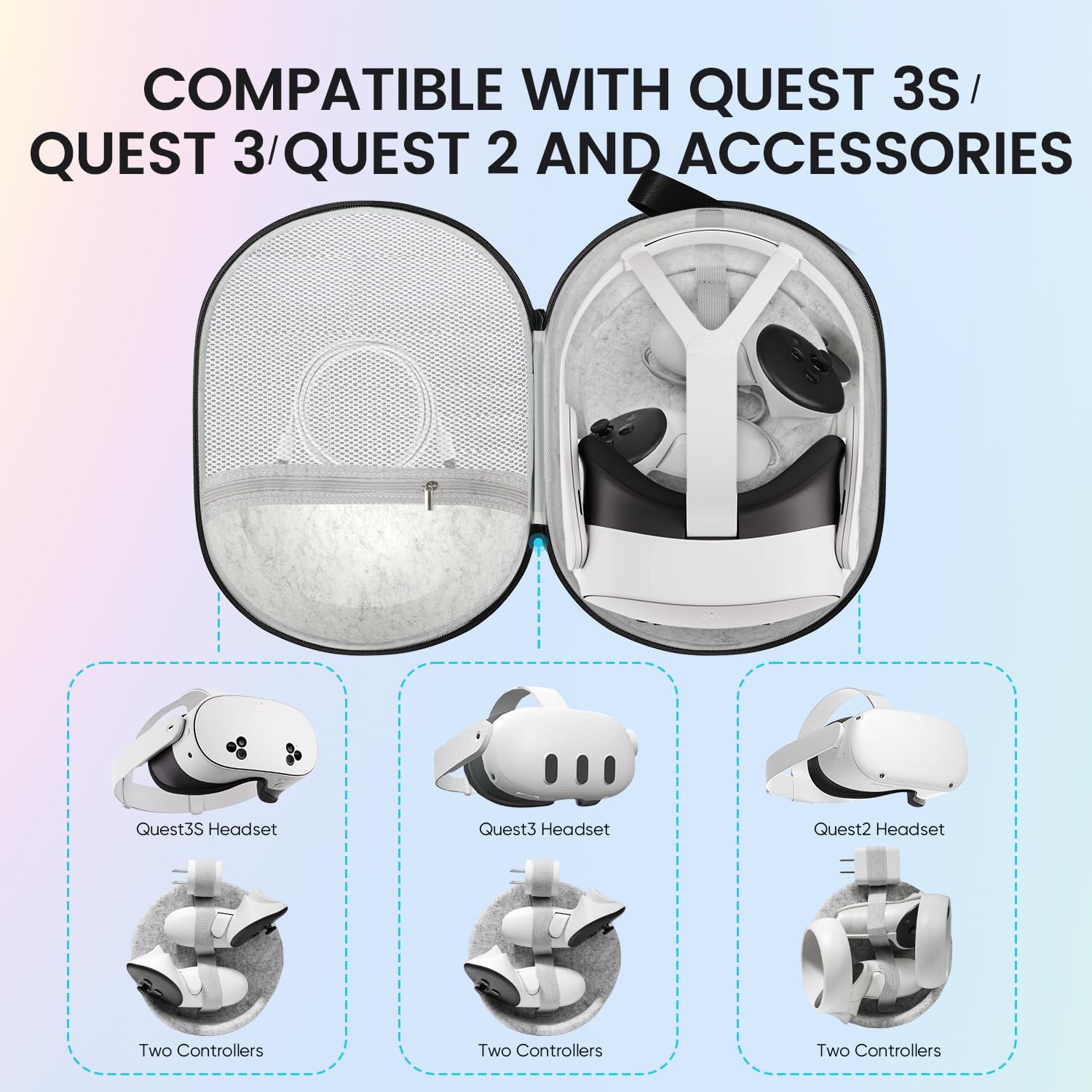 Meta Quest 3S/3/2 Carrying Case - Durable Hard Shell VR Headset Storage with Odor-Free Material | Fits Controllers & Accessories | Perfect for Travel, Home Storage & VR Gaming Protection