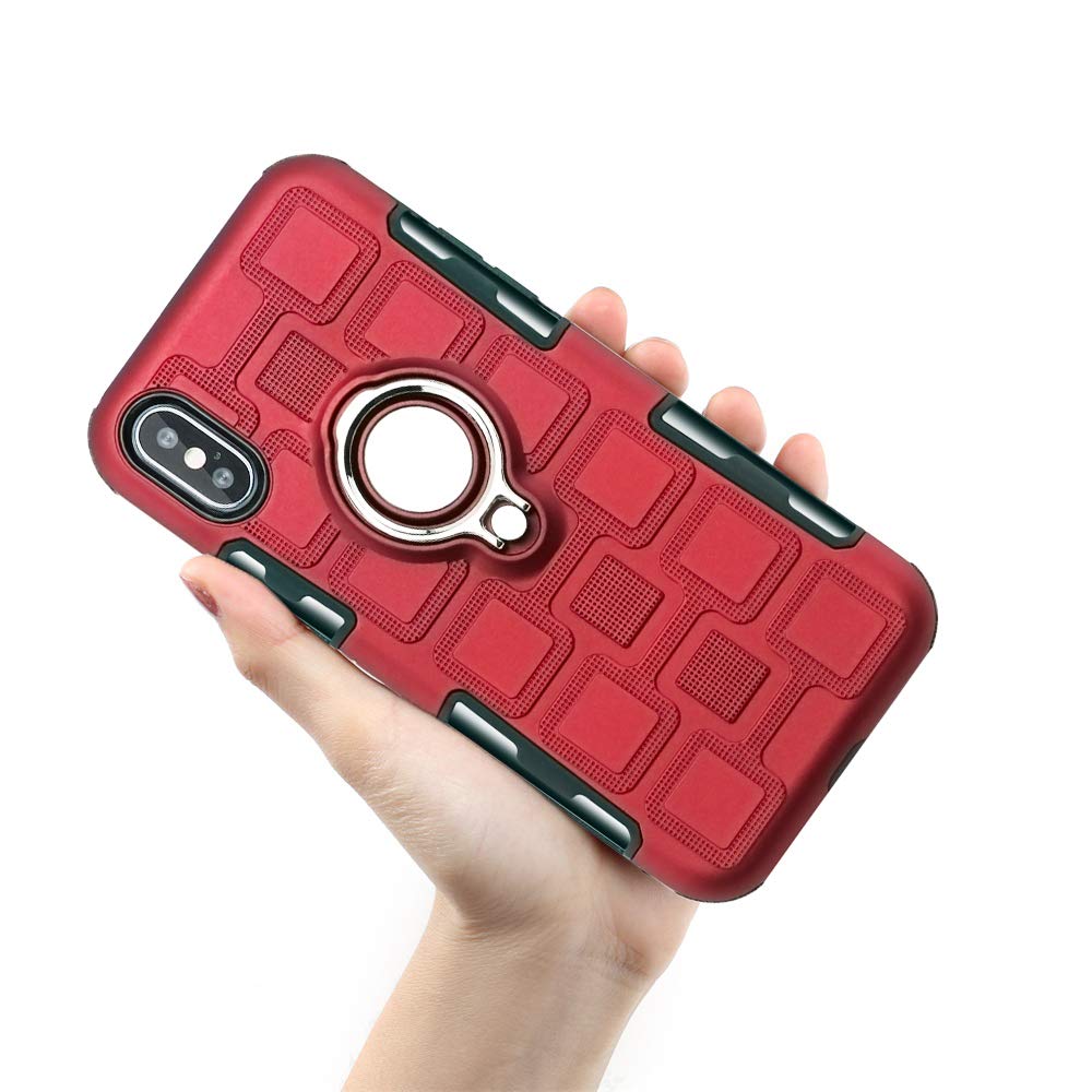 Premium Slim Hybrid Hard Phone Case for Apple iPhone X/Xs/10 with Tempered Glass Screen Protector & Stand Ring Holder - Durable Protective Cover for iPhone X/Xs/10 (Red) - Perfect for Daily Use, Travel, and Work Protection