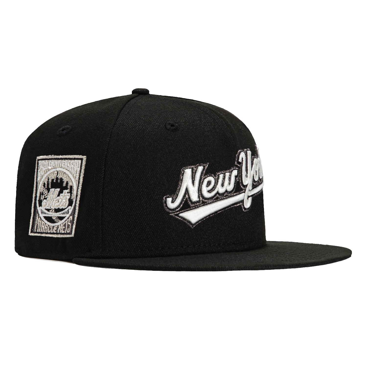 New Era 59Fifty Glow in the Dark New York Mets 25th Anniversary Patch Snapback Hat - Black & White Adjustable Baseball Cap for Men & Women - Perfect for Night Games, Concerts & Fan Collections