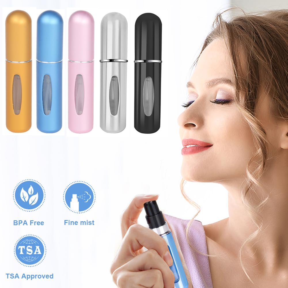 Refillable Perfume Atomizer Bottle - 3 Pack 5ml Mini Travel Perfume Sprayer, Portable Scent Pump Dispenser for Women & Men - Perfect for Airplane Carry-On, Gym Bag, Purse & Everyday Fragrance Refills