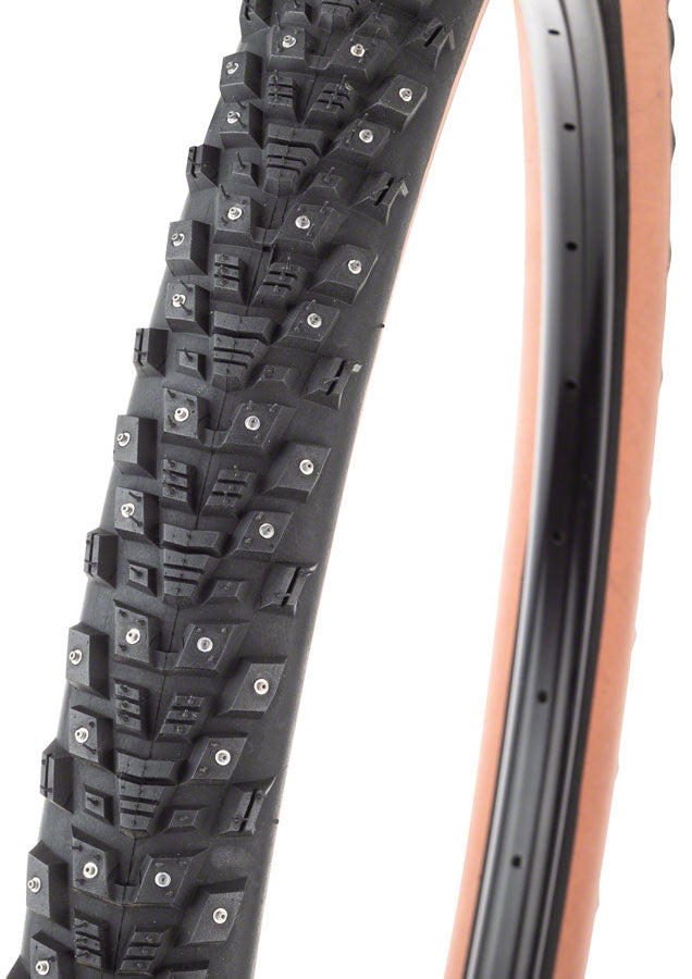 45NRTH Kahva Winter Bike Tire 27.5x2.1 Tubeless Folding Tan 60TPI with 240 Concave Carbide Studs - Perfect for Snow and Ice Cycling, Mountain Biking in Cold Weather