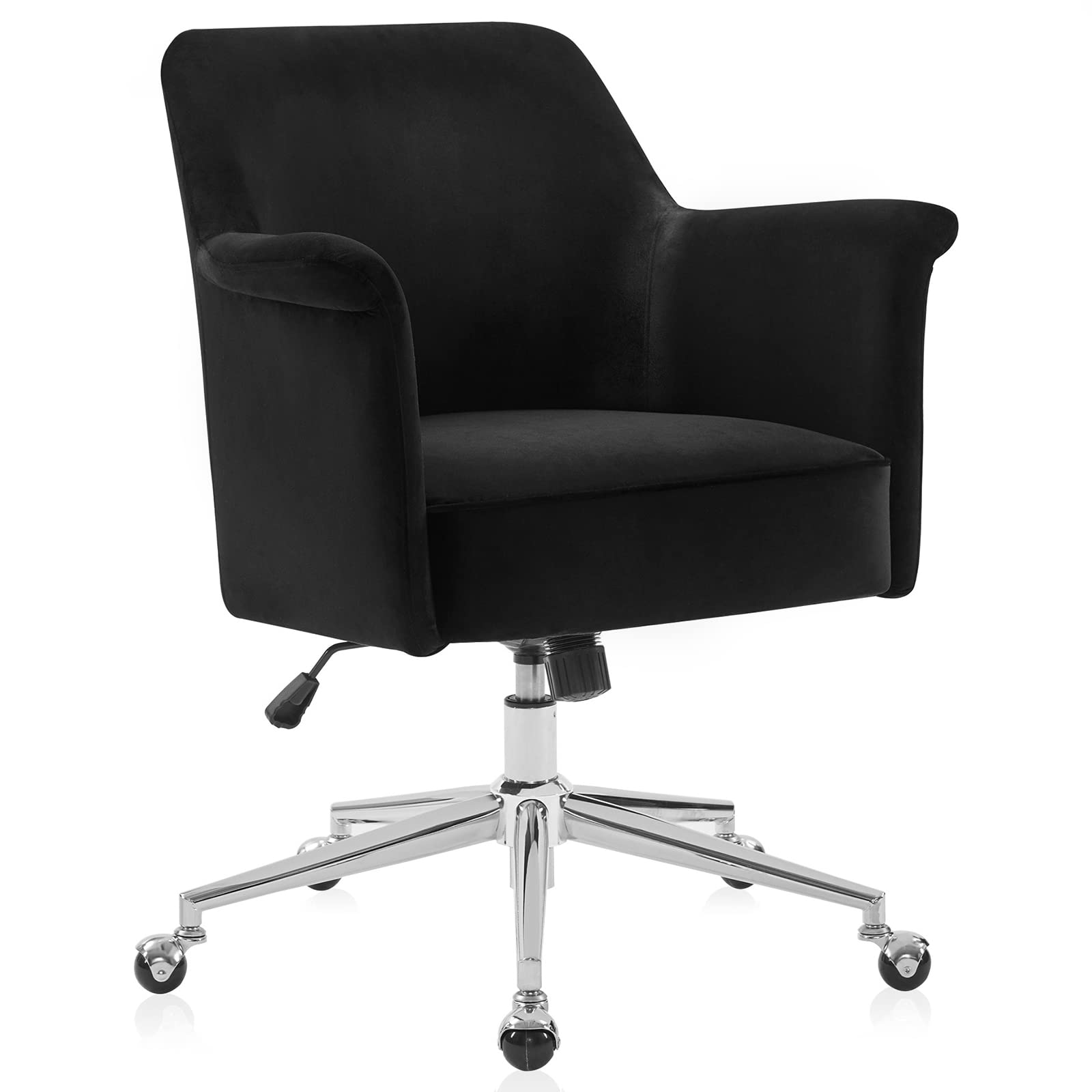 BELLEZE Modern Velvet Office Chair with 360-Degree Swivel & Adjustable Arms - Ergonomic Rolling Desk Chair with Metal Base for Home Office, Study, Bedroom & Vanity - Peyton (Black) - Perfect for Remote Work, Gaming & Study Sessions