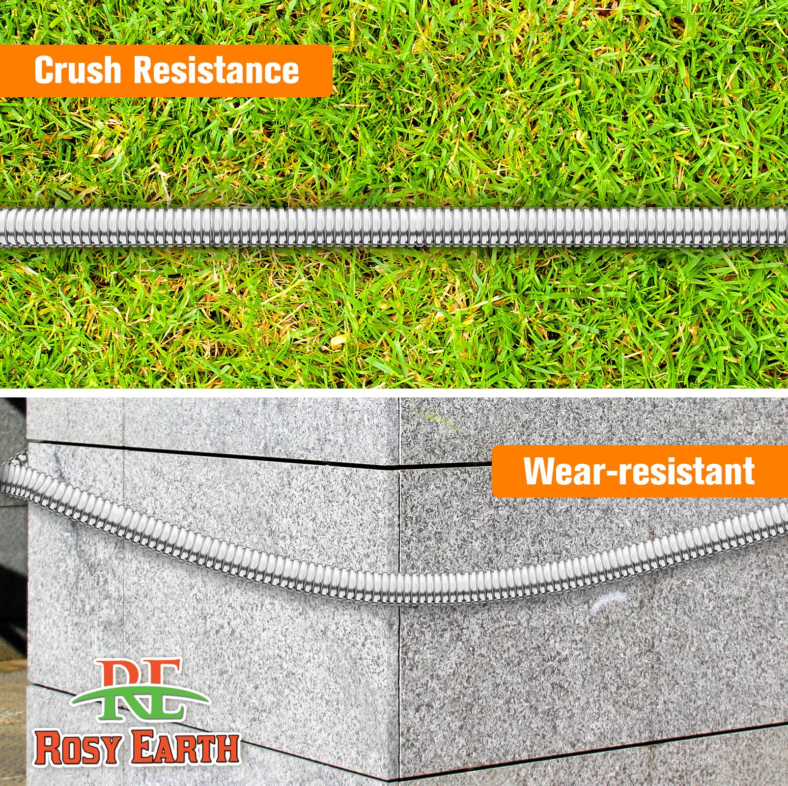 100 FT Expandable Garden Hose - Heavy Duty 304 Stainless Steel Water Hose, Kink-Free & Flexible - Perfect for Lawn Care, Car Washing & Outdoor Watering