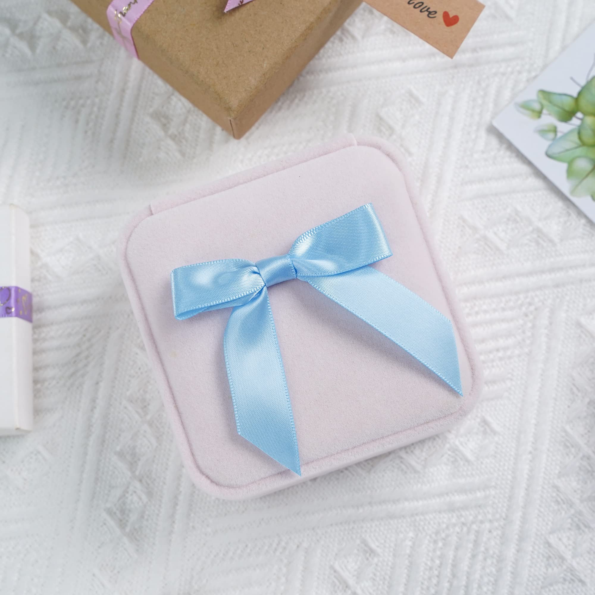 AIMUDI 3.5 Inch Light Blue Satin Ribbon Bows - 50 Pre-Tied Baby Shower Bows for Gift Wrapping, Wedding Favors, Gender Reveal, Birthday Decorations & Craft Projects - Perfect for Treat Bags, Cake Pops and Party Decor