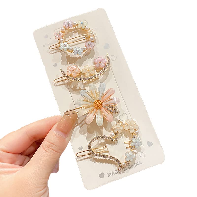 Stylish Geometric Hollow Metal Hair Clips for Women - 4-Piece Set with Pearl Accents | Korean Hair Barrettes & Hairpins | Perfect for School, Work, Parties & Everyday Hairstyling